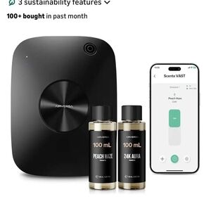 New.Airversa Smart Waterless Essential Oil Diffuser Black+2x100